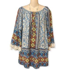 Pink owl graphic design dress with lace‎ accents